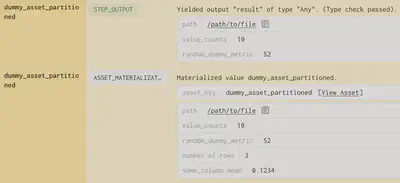 notice how the asset can track metadata for materialization